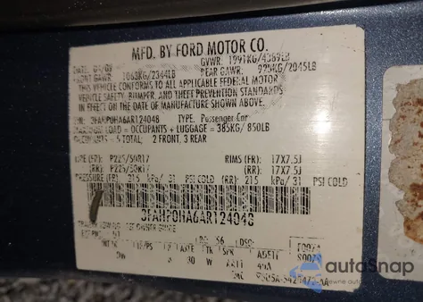 2010 Ford Fusion Se из США, поврежденный, VIN 3FAHP0HA6AR124048